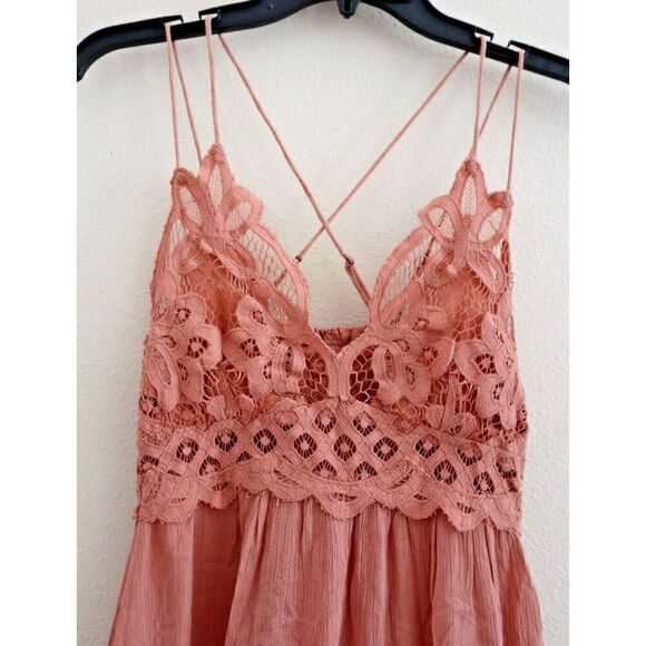Intimately Free People Women's Sz S Rose Pink Adella Frilled Chemise Slip Dress - Picture 5 of 14